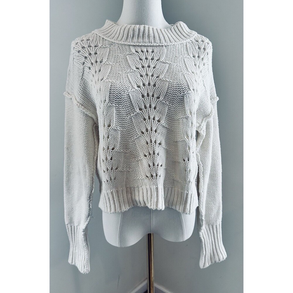 Free People Bell Song Knit Light-Weight Sweater Womens S Color Bone Cropped BOHO